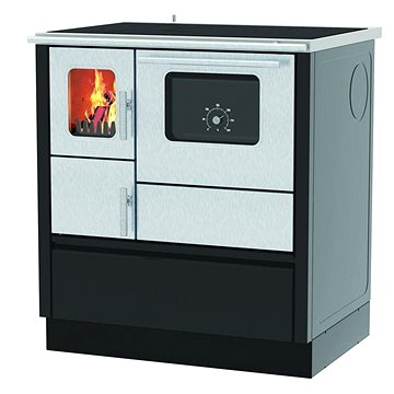 Alfa Plam sporák INOX 75*C-D, 6 kW, černý, pravý, o 120 mm, teploměr trouby
