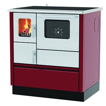 Alfa Plam sporák INOX 75*C-D, 6 kW, červený, pravý, o 120 mm, teploměr trouby