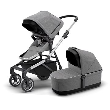 Thule Sleek + Bassinet Grey Melange on Aluminum