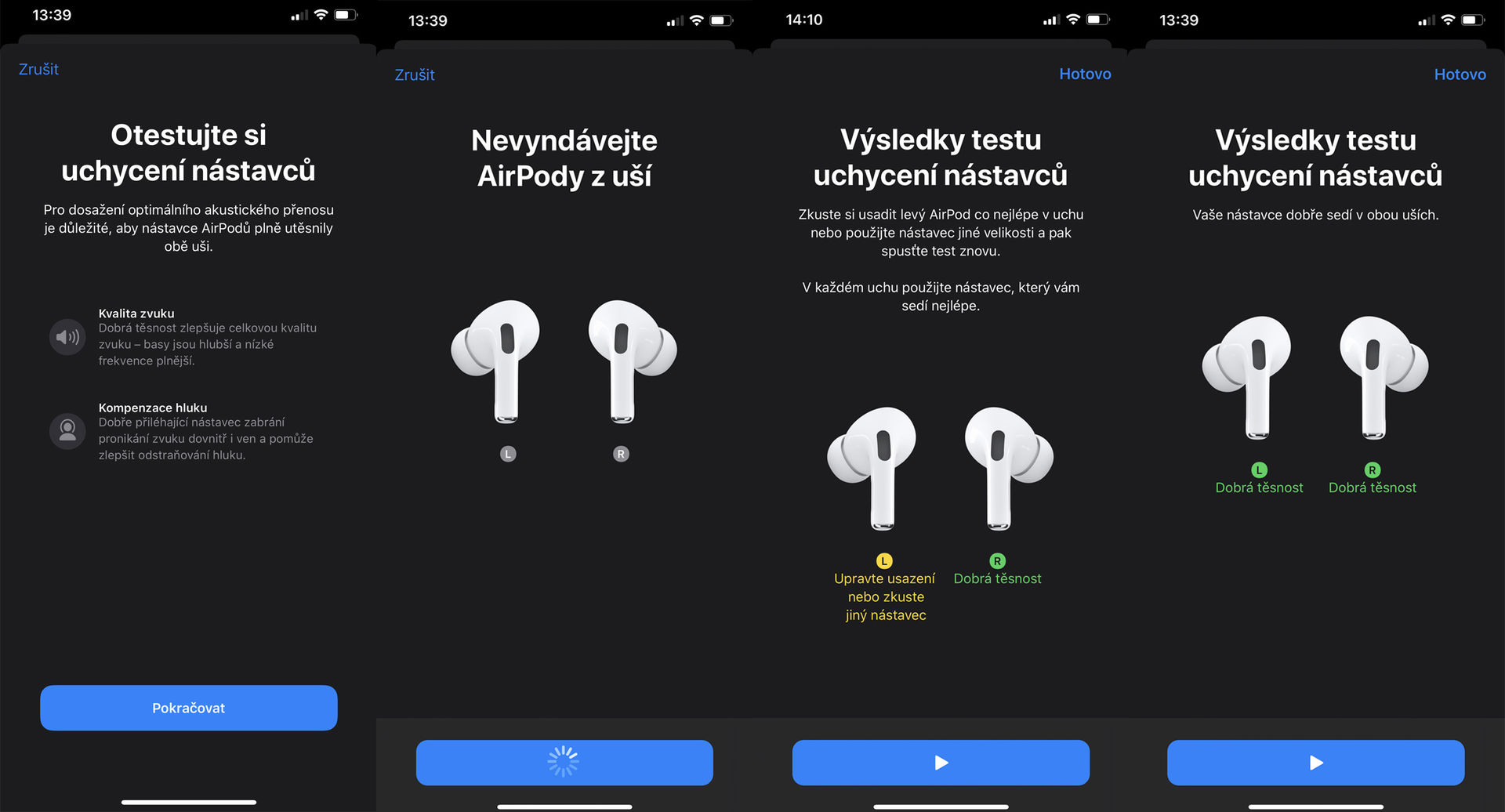 AirPods test uchyceni nastavcu